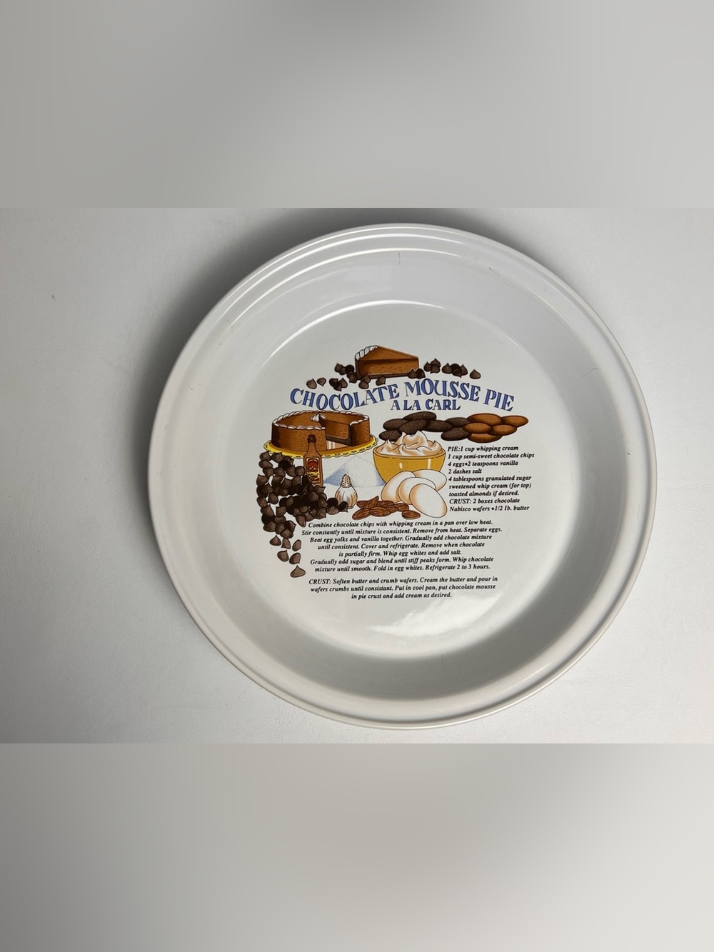 Vintage Chocolate Mousse Pie A La Carl Recipe Dish Plate
